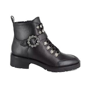 Elegant Black Faux Leather Combat Boots